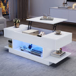 Lift Coffee Table, Height-Adjustable Storage LED, High-Gloss White