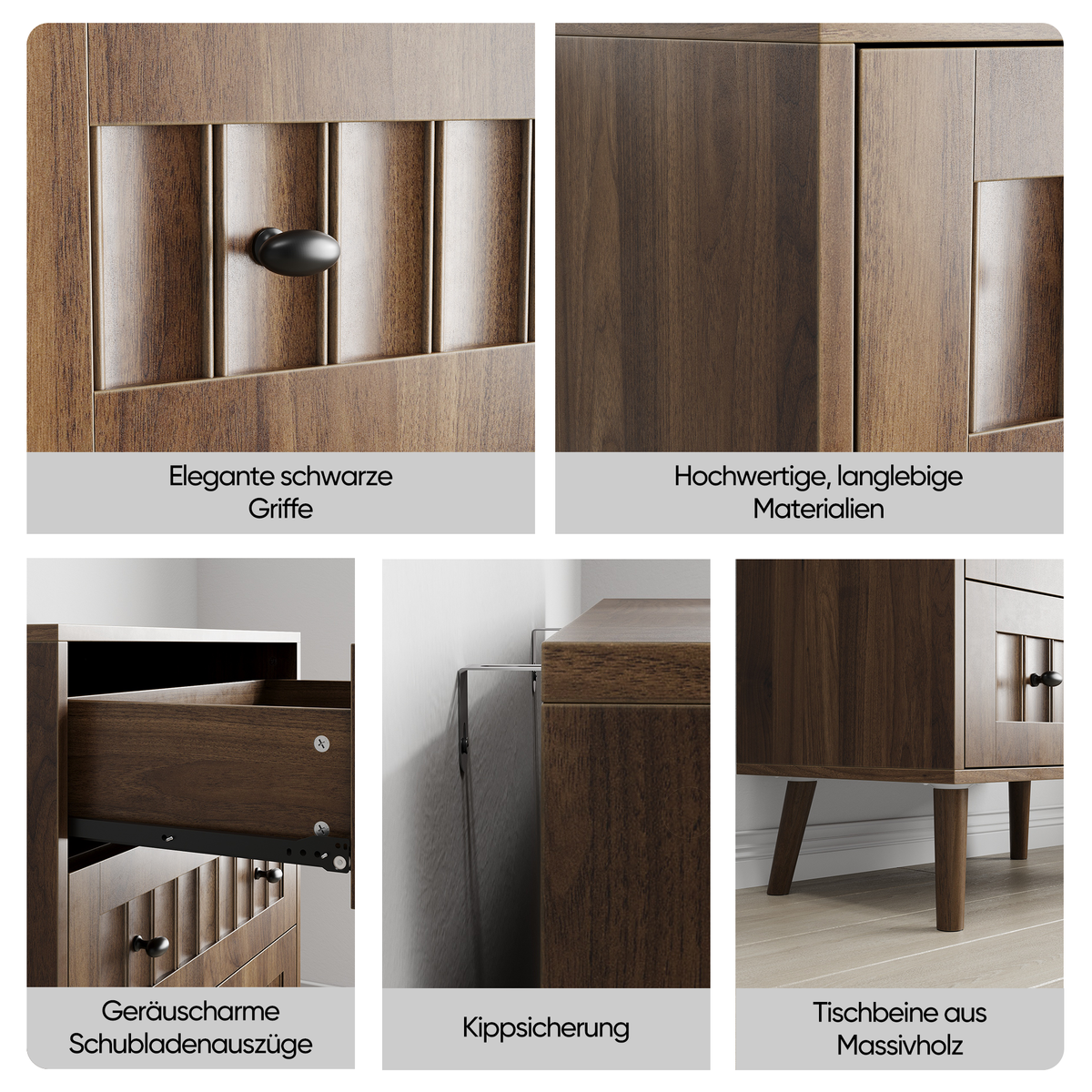 Chest of Drawers with 3 Drawers and Storage Cabinet, Walnut Wood