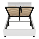 Upholstered Flat Bed 140x200cm with Storage & USB - White