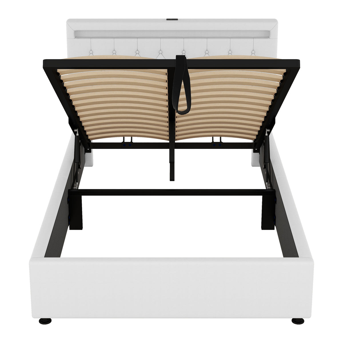 Upholstered Flat Bed 140x200cm with Storage & USB - White
