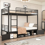 Iron Frame Bunk Bed with Storage, Ladder, and Safety Rail, 90x200cm, Black Iron