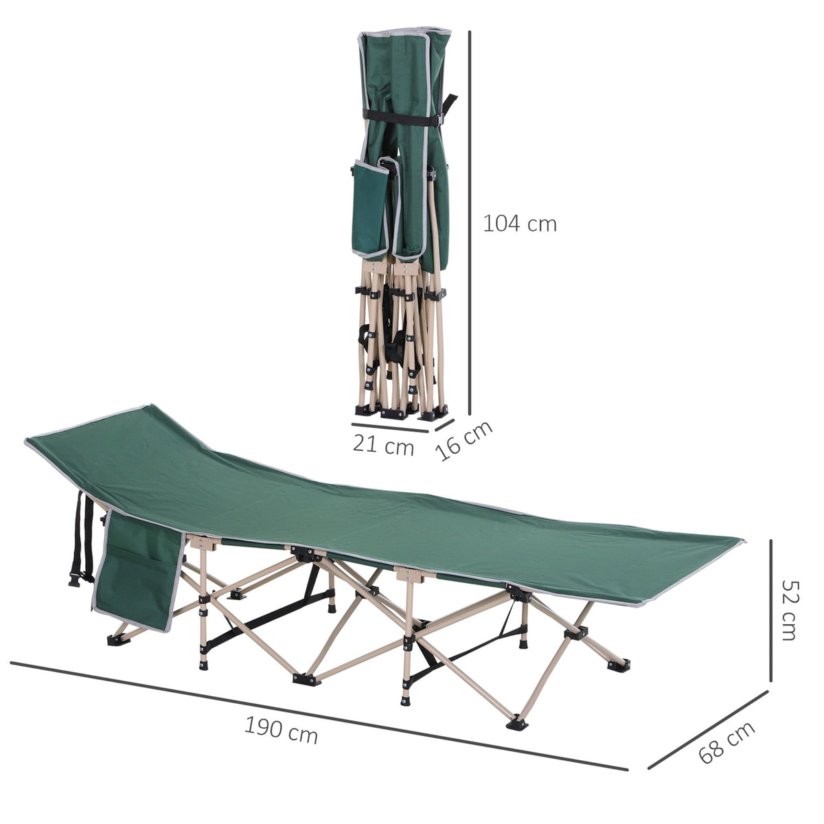 Folding Camping Bed Cot, Portable with Storage Bag 190x68x52 cm, Steel Oxford Green