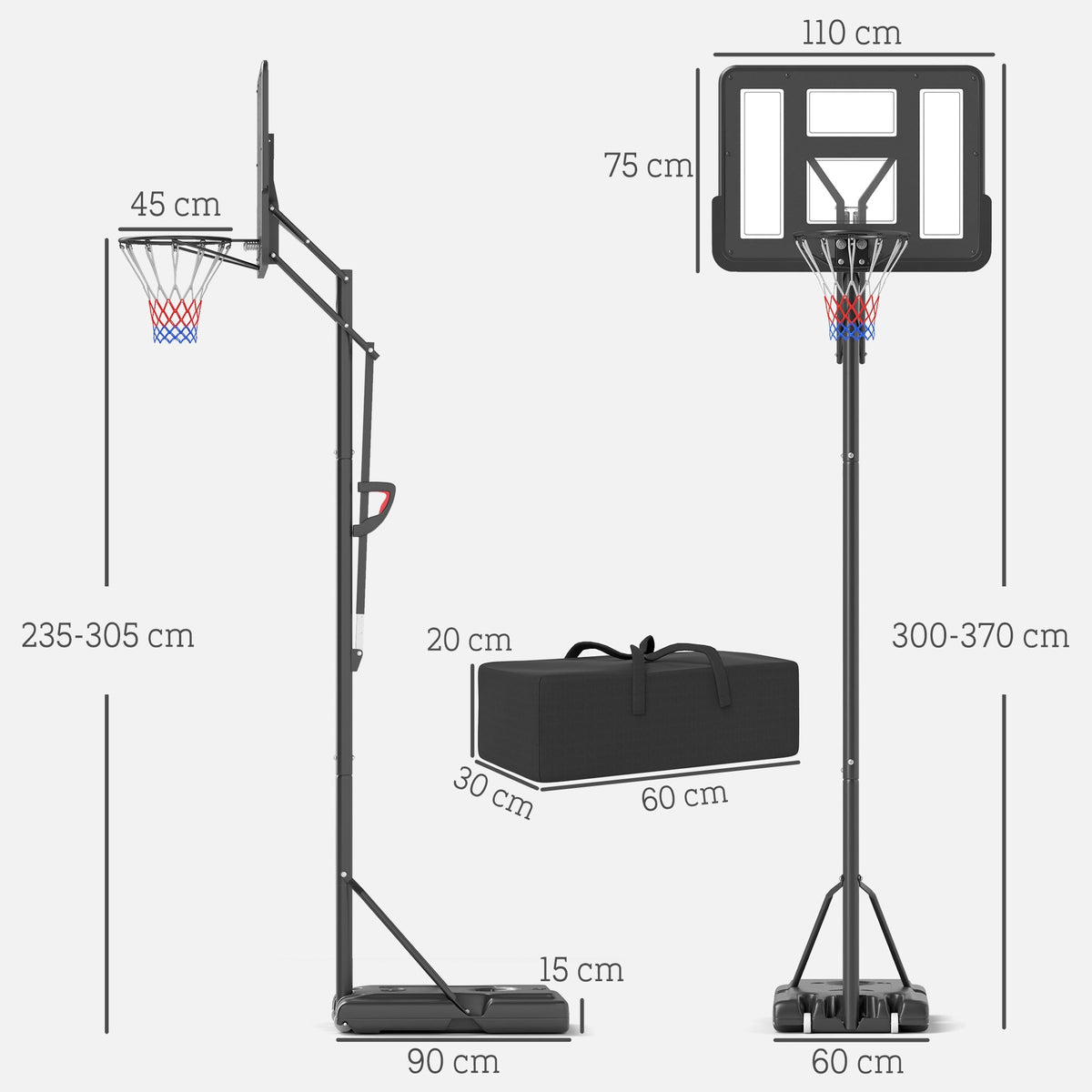 Outdoor Basketball Hoop, Adjustable Height, Shatter-Proof Backboard, Adults