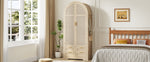 Modern Wardrobe with Curved Doors, Clothes Rail and Drawers, Oak MDF