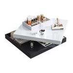 High-gloss tabletop coffee table, 360° rotatable, 2-tier with storage, white and black