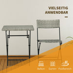 Balcony Furniture Set, 3-Piece Rattan Bistro with 2 Folding Chairs and Table, Light Grey Metal