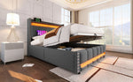 Upholstered Bed 160x200cm with LED & Storage, Grey Linen