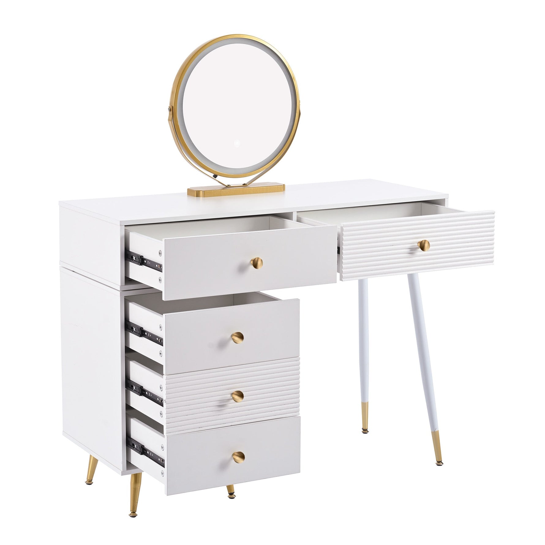 Vanity Table Set LED Mirror Adjustable Side Cabinet Pull-out Design