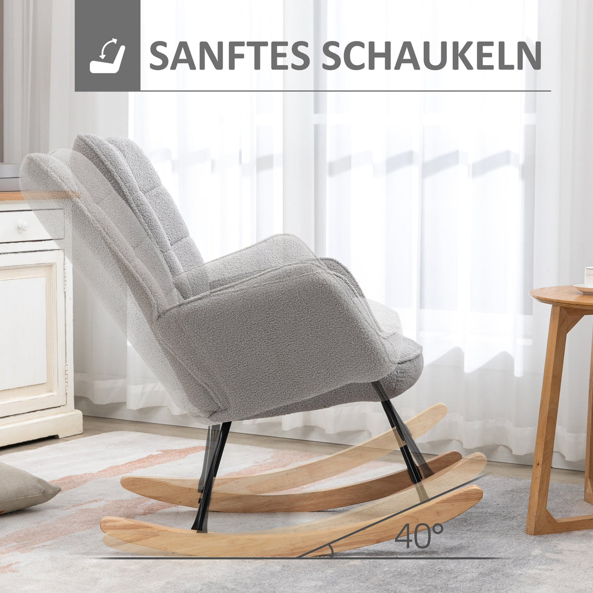 Rocking Chair Swivel Recliner 120 kg Berber Fleece Light Grey
