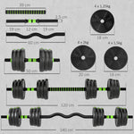 Adjustable Dumbbell Set, 20 kg Barbell Weight Training Set