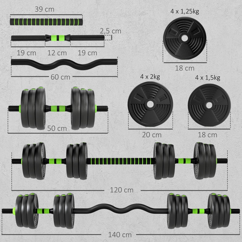 Adjustable Dumbbell Set, 20 kg Barbell Weight Training Set