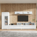 3-Piece TV Wall Unit Set with LED Lighting and High-Gloss Finish, White