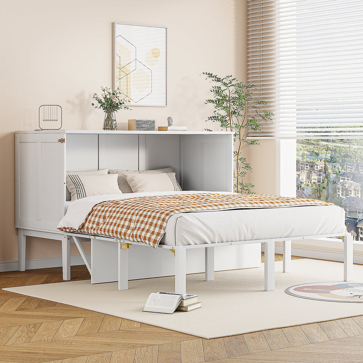 Wall Bed, 140x200 cm, Slatted Frame, White