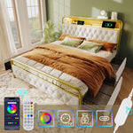 Upholstered Double Bed, USB-C Charging, APP-Control LED, 4 Drawers, Velvet