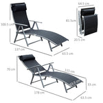 Folding Sun Lounger, Cushion, Beach & Terrace, Metal & Fabric Black