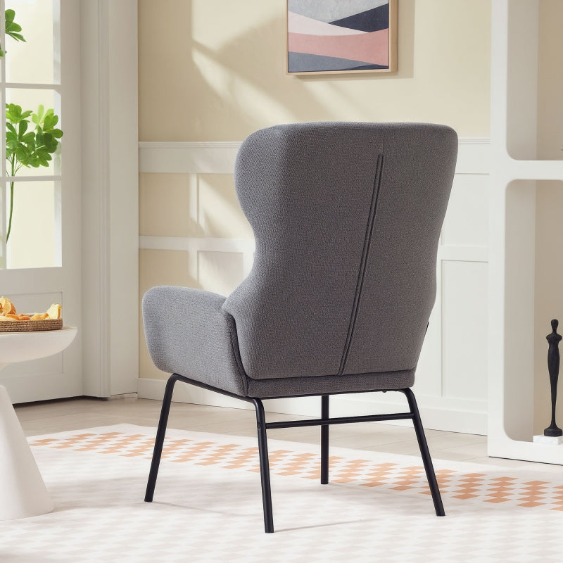 Dining Chair, High Back Thick Padding Metal Legs, Grey