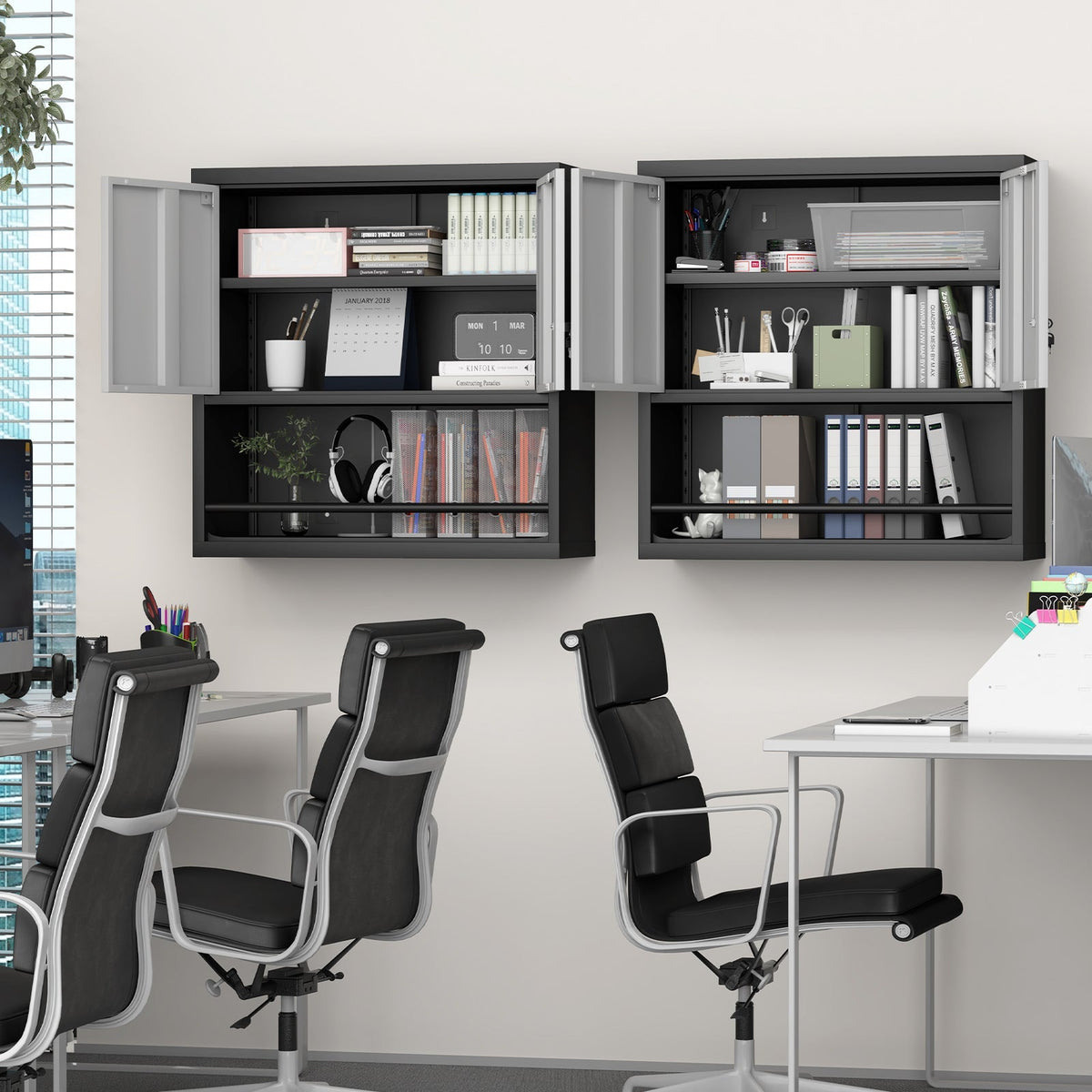 Storage Cabinet with 2 Doors and Adjustable Shelves, Black Metal