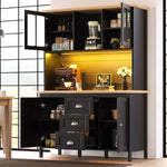 Tall Sideboard with LED Lighting, 4 Doors and 3 Drawers, White and Black