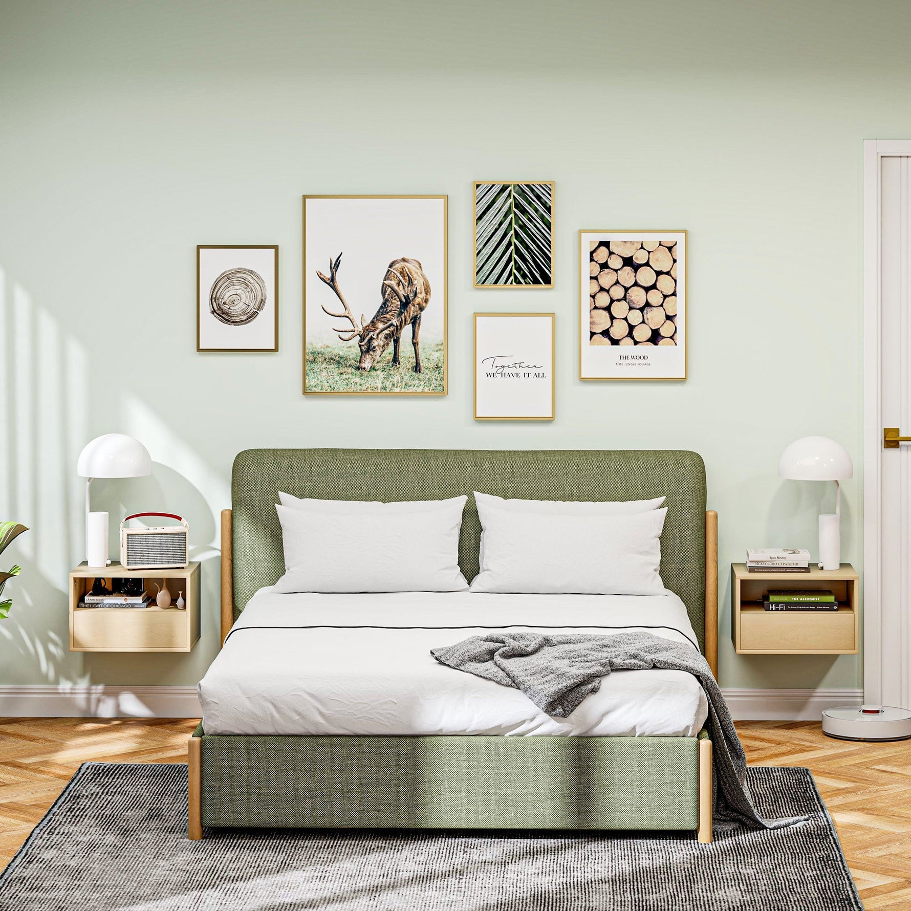 Hanging Bedside Tables, Floating Nightstand with Drawer, Natural Wood