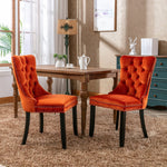 Nikki Collection Dining Chair Tufted Velvet Upholstered Solid Wood Legs 2-Pcs Set Orange