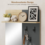 Hallway Set Shoe Bench Mirror 3 Hooks Open Shelf - Natural Wood/Grey