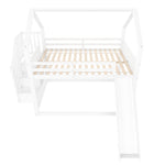 Bunk Bed with Storage Stairs and Slide, 140x200cm, White