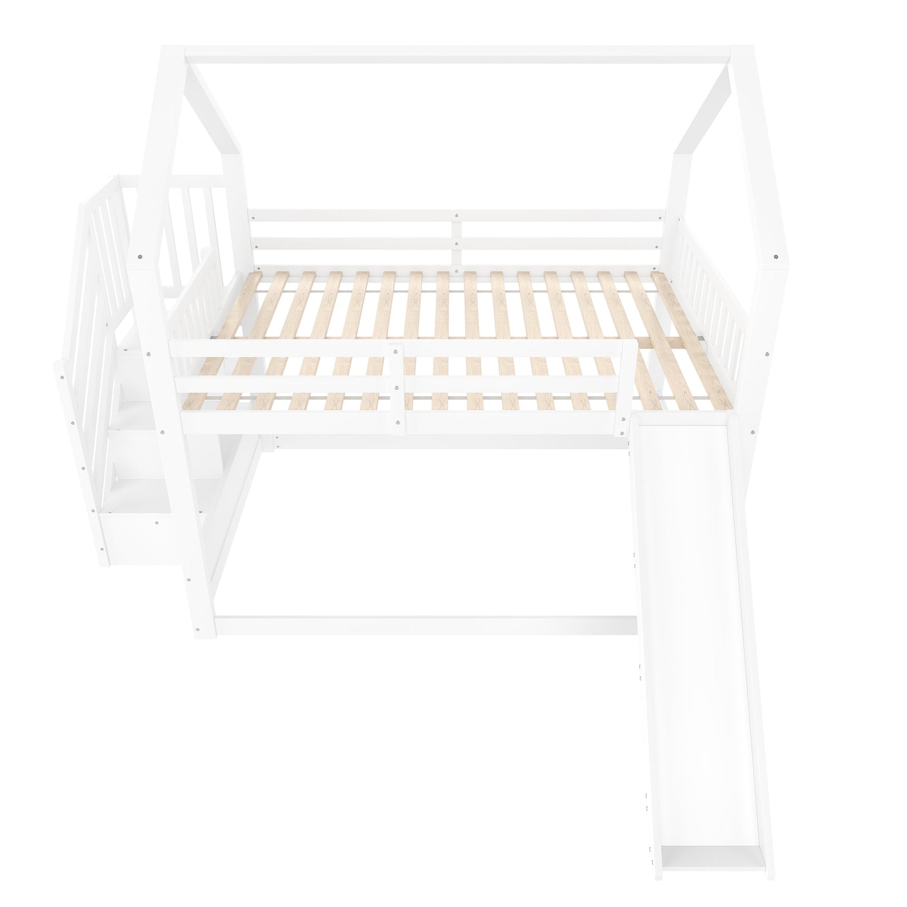 Bunk Bed with Storage Stairs and Slide, 140x200cm, White