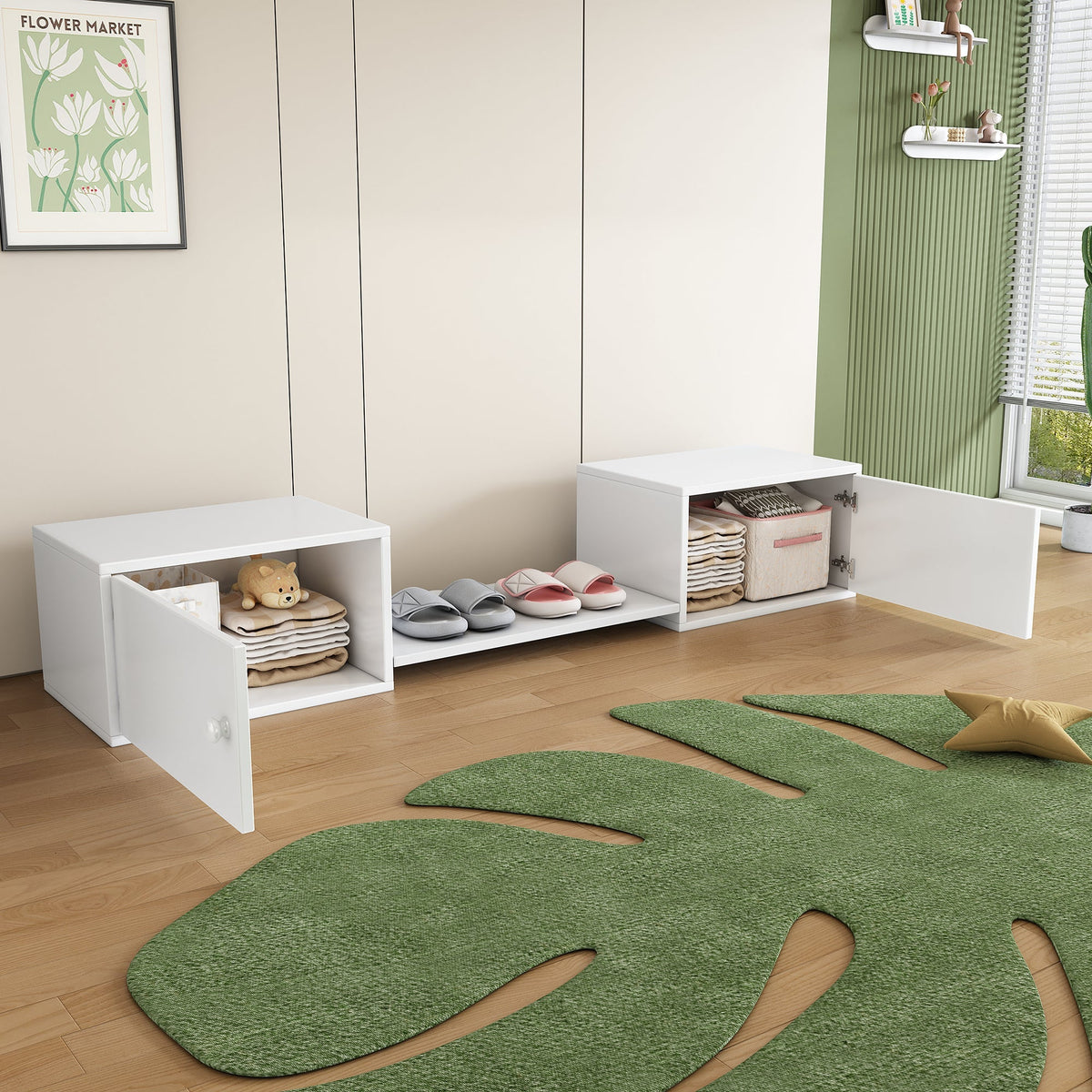 Shoe Cabinet, Entryway Furniture Multi-Use Bench, White
