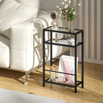 Side Table, 3 Levels Tempered Glass with Steel Frame, Black