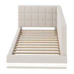 Upholstered Bed Sofa, 90x200 Multifunctional with LED & USB, Linen Fabric, Beige