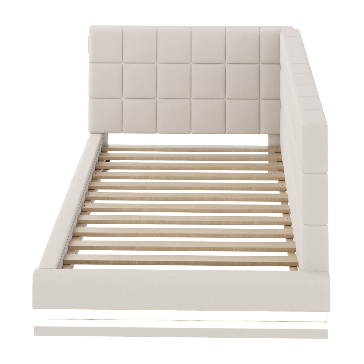 Upholstered Bed Sofa, 90x200 Multifunctional with LED & USB, Linen Fabric, Beige