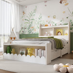 Children's Bed Storage with Drawers Shelf Bench 90x190cm Wood White Oak Finish