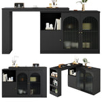360° Rotating Bar Table, Multifunctional Dining & Bar Cabinet, Glass Door Storage, Black