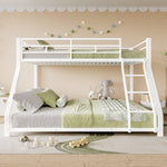 Bunk Bed 90x200 & 140x200 cm with Guardrail & Steps, White Metal