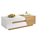 Extendable Coffee Table, Living Room Side Table with Drawers, Color Block Structure