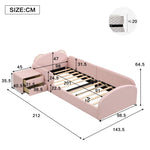 Upholstered Children's Bed with Bear-Shaped Headboard and Matching Bedside Table, 90x200cm, Pink Velvet
