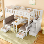 Multifunctional Loft Bed, 90x200cm 2-in-1 Bed & Desk Storage Ladder, White
