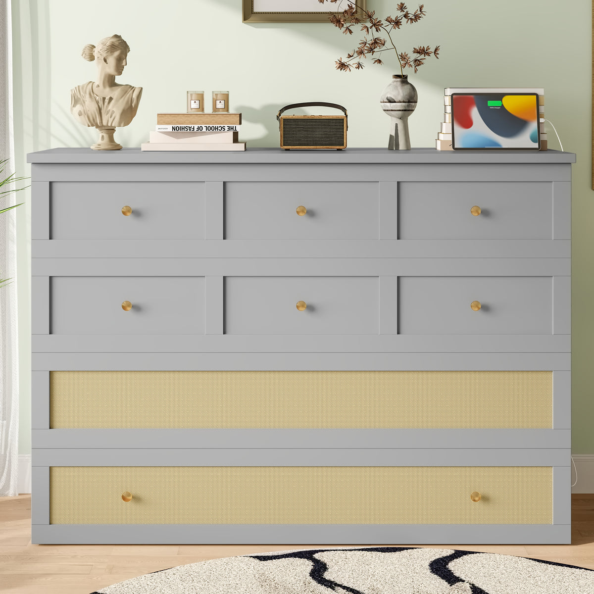 Mobile Wall Bed 140x200cm with Drawers & USB, Grey