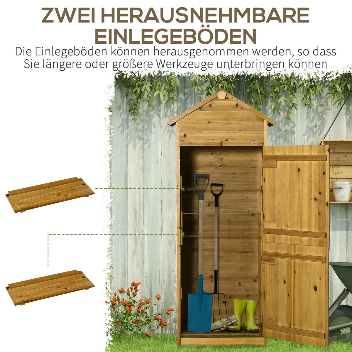 Garden Shed/Cabinet, Weatherproof 2 Doors 2 Shelves 79x49x191.5cm, Natural Wood