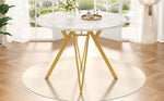 Round Dining Table 100cm 4-Seater Metal Legs MDF Marble Top - Gold
