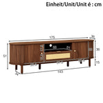 Modern TV Cabinet Rattan Drawers Open Shelves Rounded Top Wood Look Metal Legs