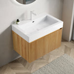 Wall-Mounted Bathroom Vanity Unit with Integrated Basin and Single Drawer, Natural Wood Grain Plywood
