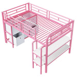 Children's Loft Bed with Metal Frame, Storage Drawers and Shelves, Pink
