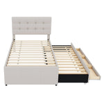 Upholstered Bed 90x200cm with 3 Drawers, Pull-out Trundle Bed, Adjustable Headboard, Beige