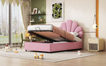 Upholstered Children's Bed 90 x 200 cm, Floral Headboard, Hydraulic Storage, Pink Velvet