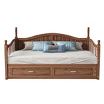 Sofa Bed, Pull-Out 90/180*190cm with Drawers & Slatted Frame, Solid Pinewood Walnut