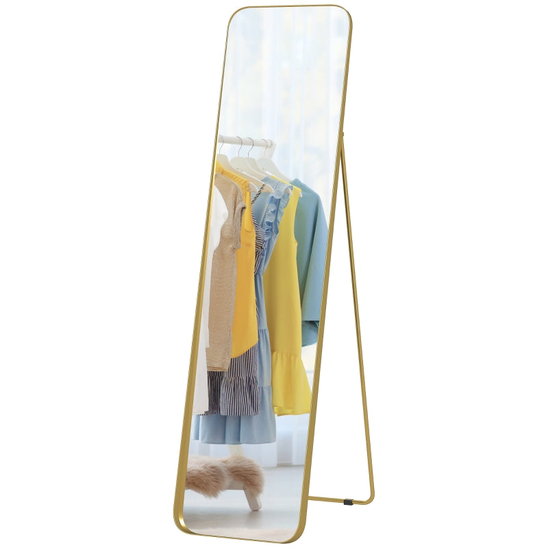 Full Length Mirror, 160 x 40 cm, Standing, Metal Frame, Gold