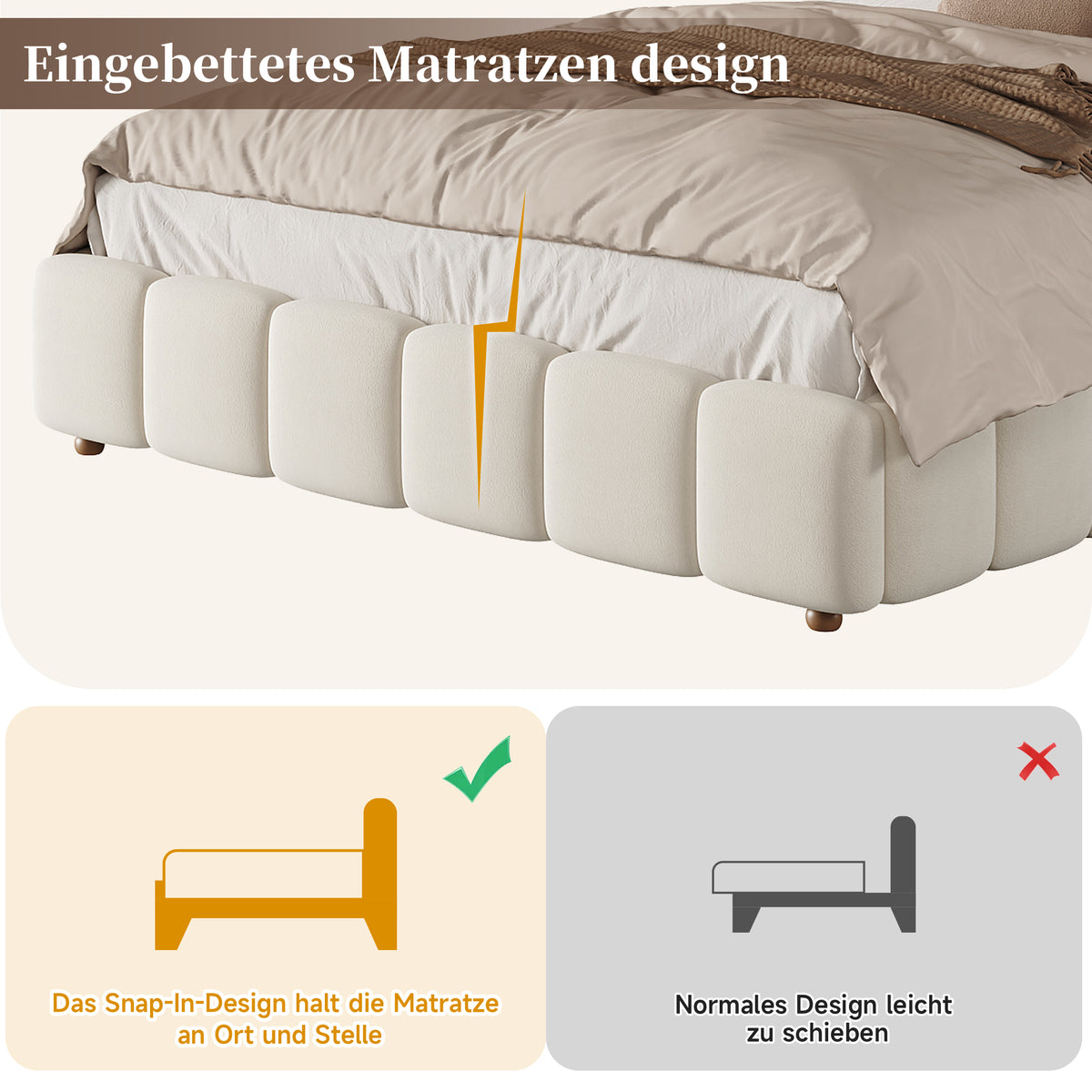 Upholstered Hydraulic Bed 140x190cm with Storage, Beige Velvet