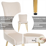 Velvet Dining Chair Set of 2 Gold Metal Legs Lumbar Support - Beige
