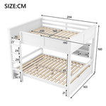 Bunk Bed with Storage Cabinets and LED Light, 160x200cm, White
